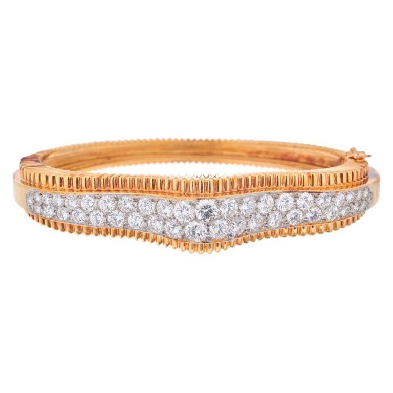 Platinum and 18k gold diamond bangle