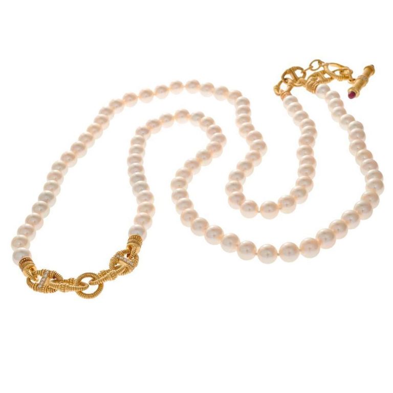 18k gold pearl diamond convertible necklace