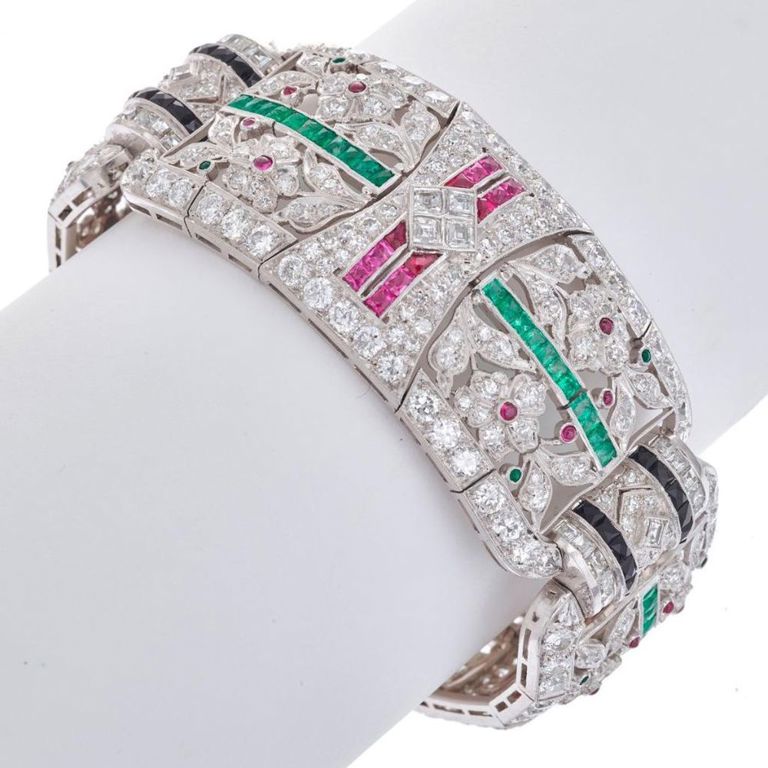 Platinum diamond and gem tutti frutti bracelet