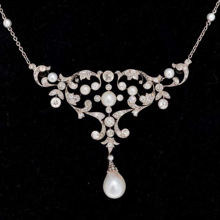 Platinum diamond and pearl Belle Epoque necklace