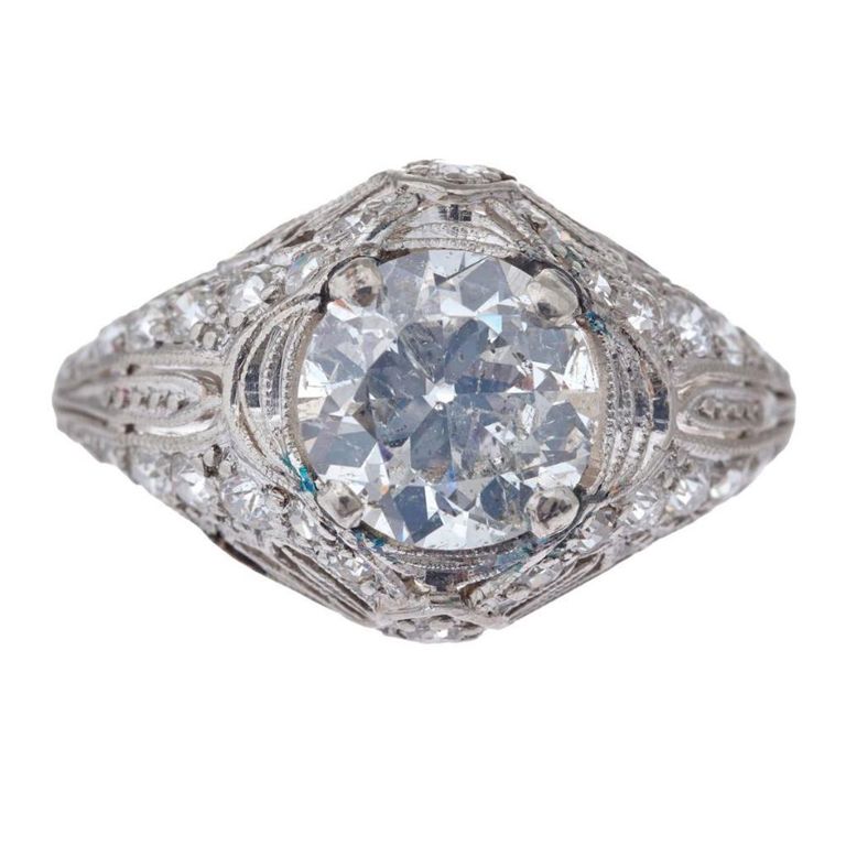 Platinum antique diamond engagement ring