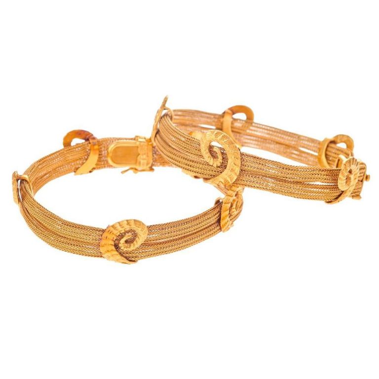 14k gold ram’s head bracelet set