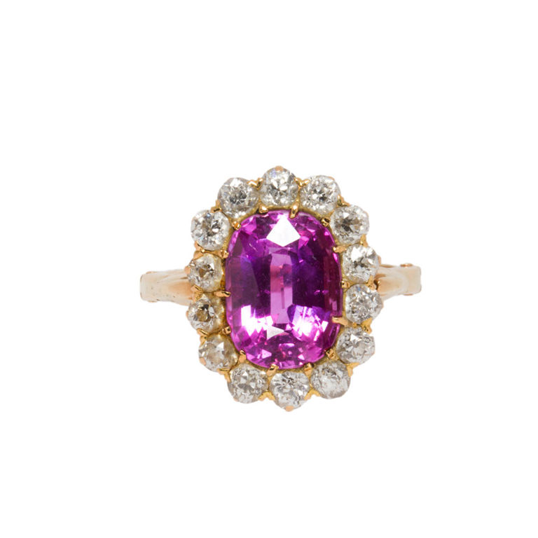 14k gold pink sapphire and diamond ring
