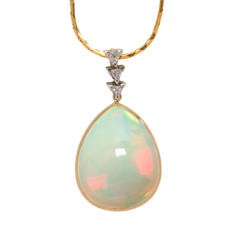 14k gold opal and diamond pendant necklace
