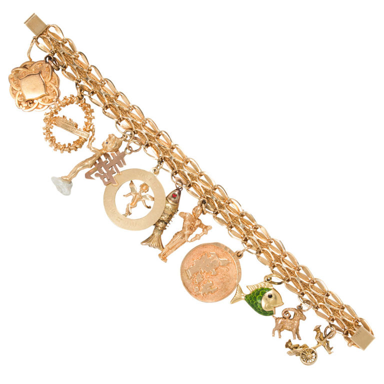 14k gold and enamel charm charm