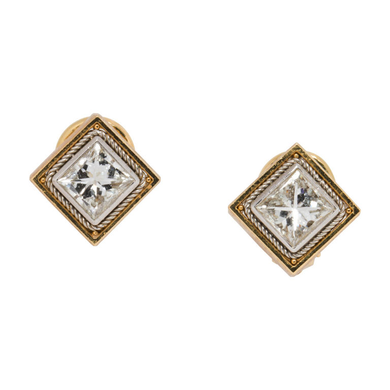18k gold and platinum diamond stud earrings