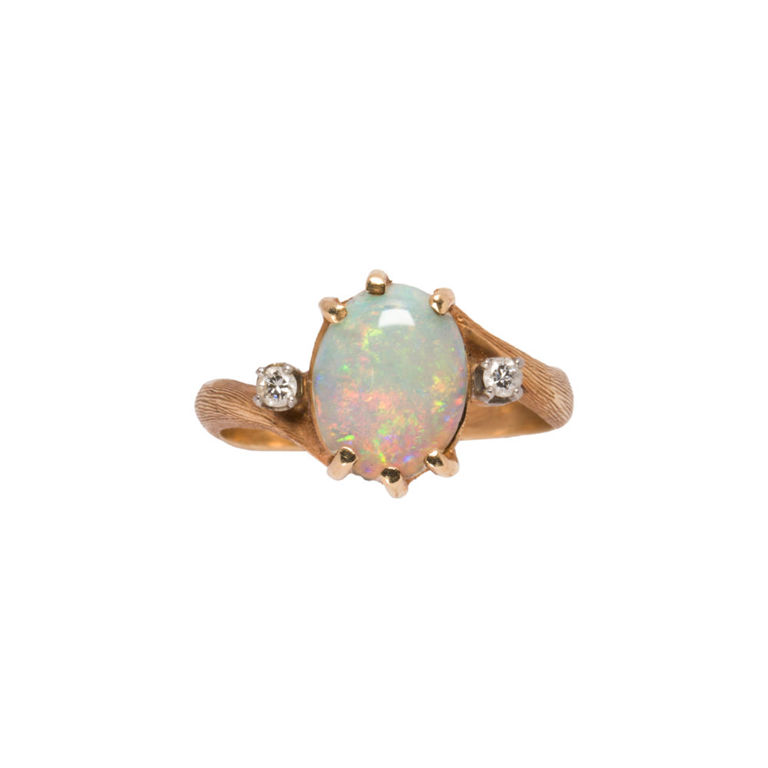 14k gold opal and diamond ring