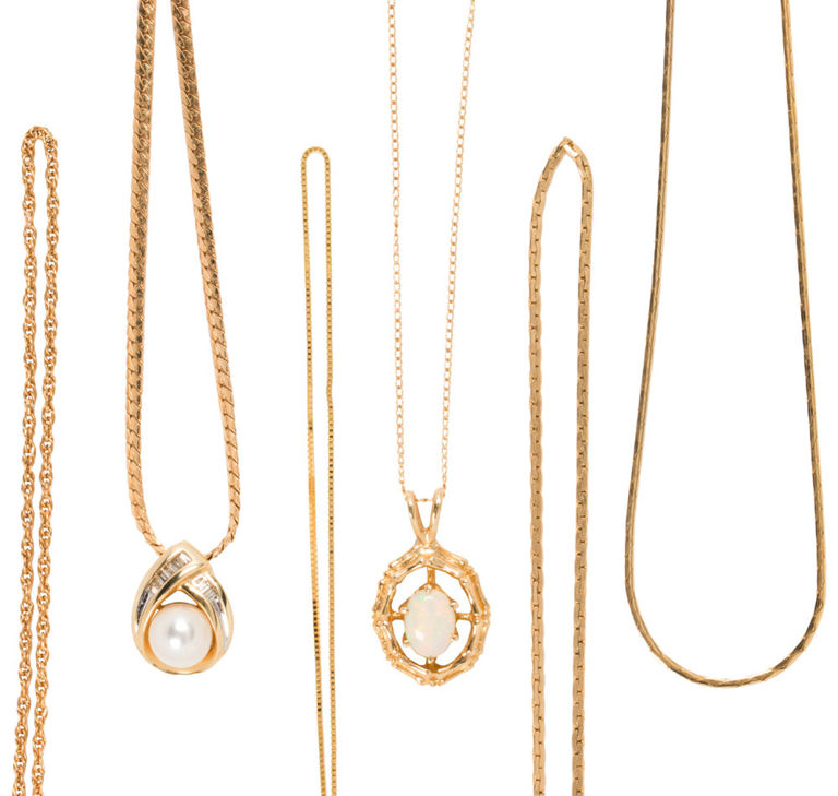 14k gold chain set with pearl and opal pendants