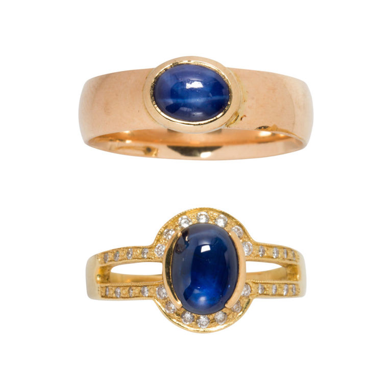 Sapphire, diamond and gold ring set