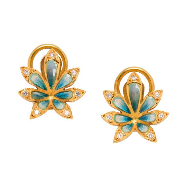 Gold enamel earrings