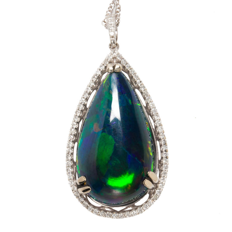 14k white gold opal and diamond necklace