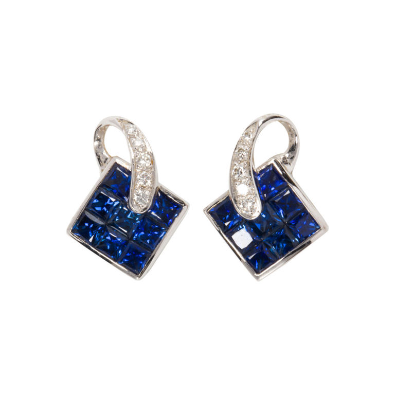 18k white gold sapphire and diamond earrings