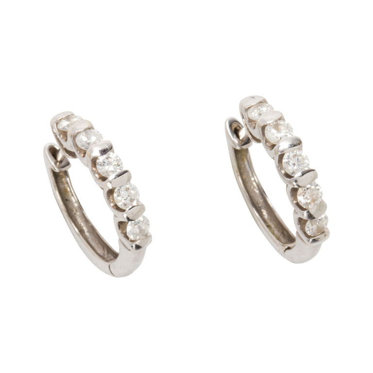 14k white gold diamond hoop earrings