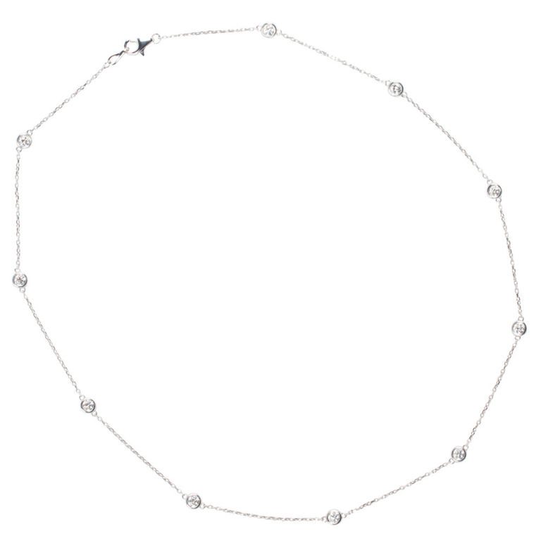 14k white gold diamond station necklace