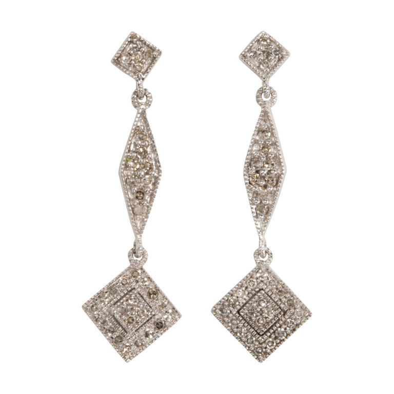 14k white gold diamond drop earrings