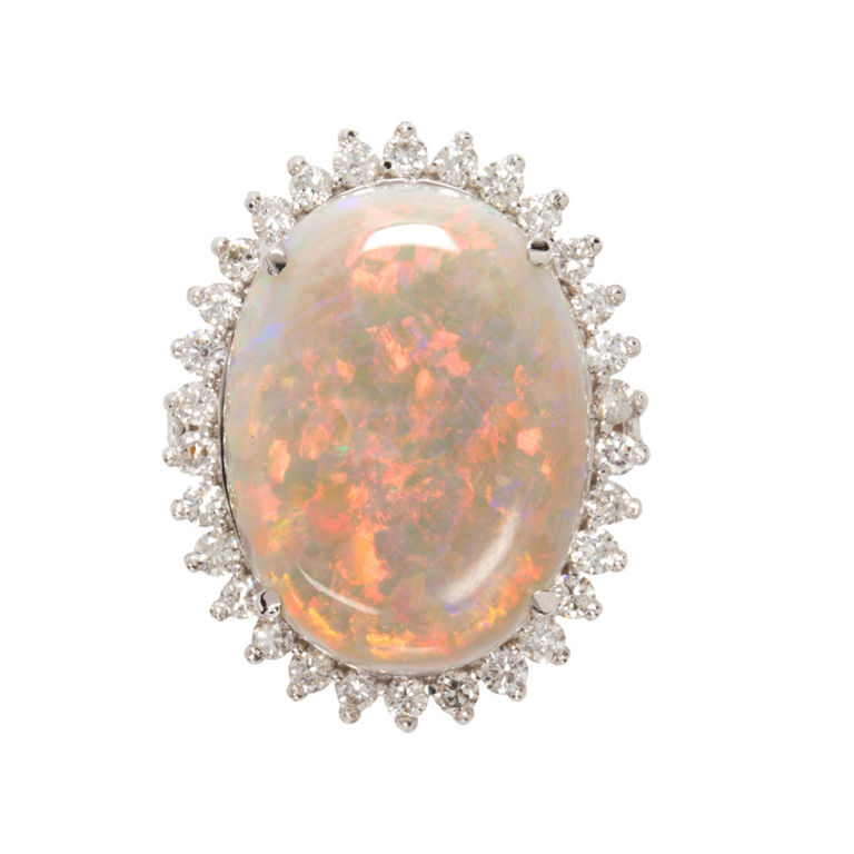 18k white gold opal and diamond ring