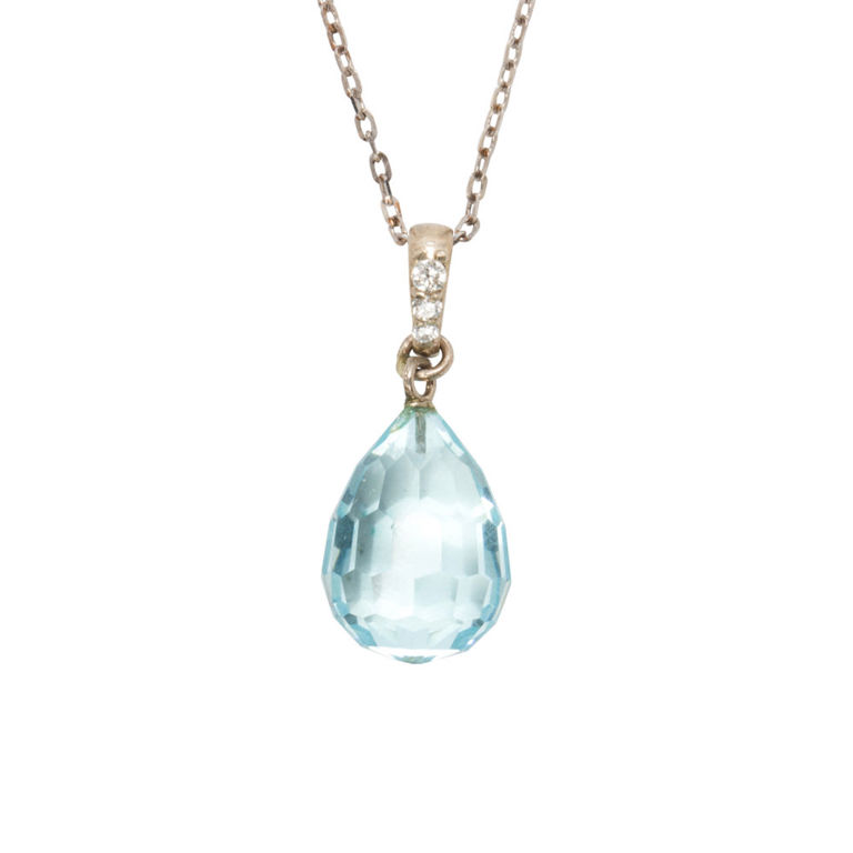 14k white gold aquamarine and diamond necklace