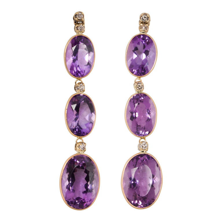14k gold amethyst and diamond earrings