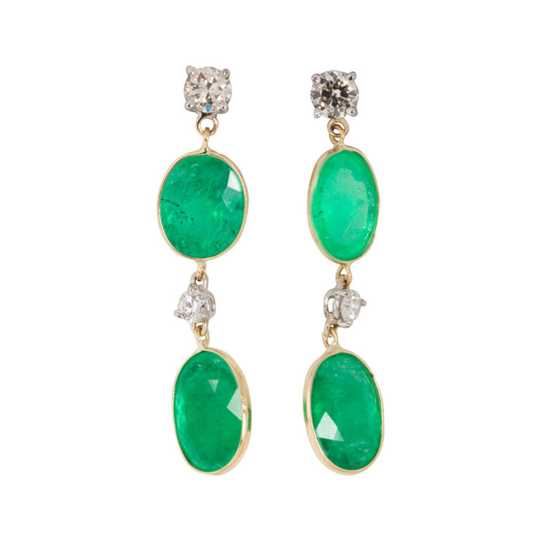14k gold emerald and diamond earrings
