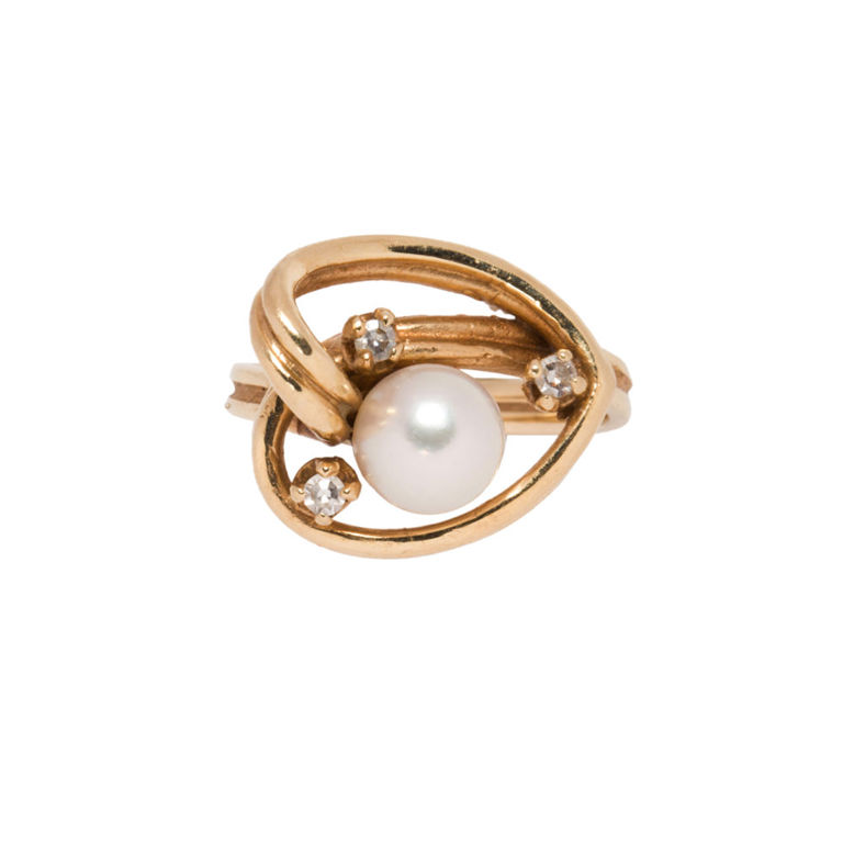 14k gold cultured pearl and diamond ring