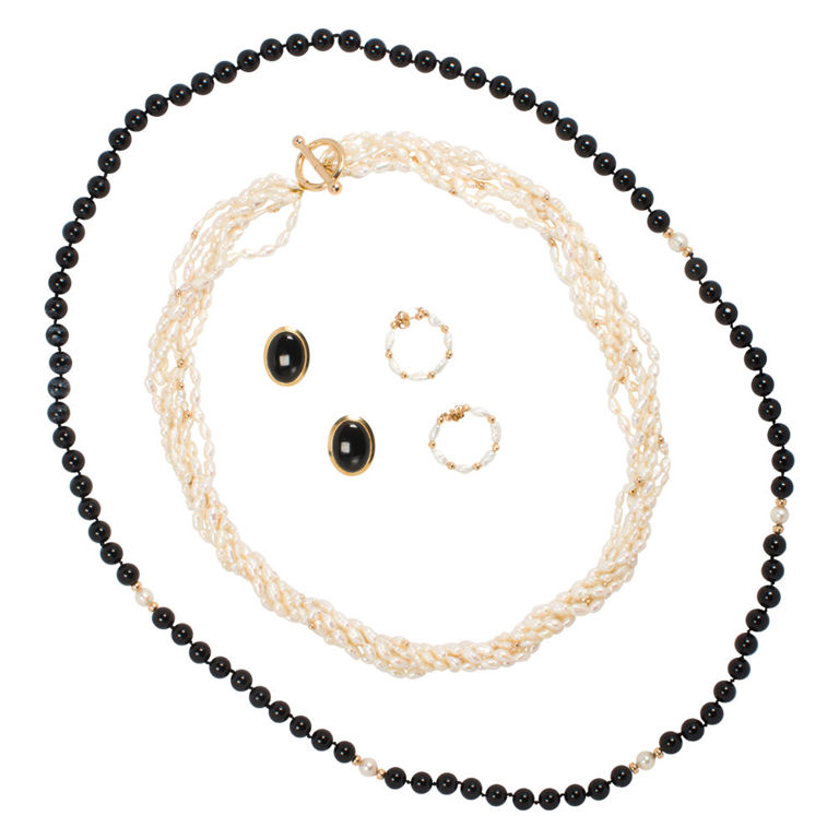 14k gold onyx and pearl jewelry set