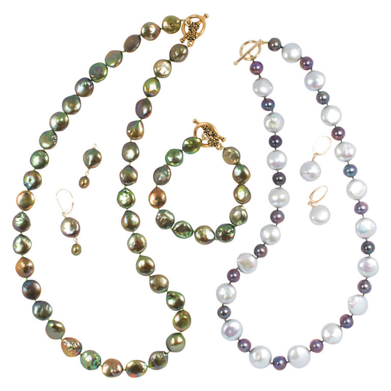 14k gold and cultured pearl jewelry set