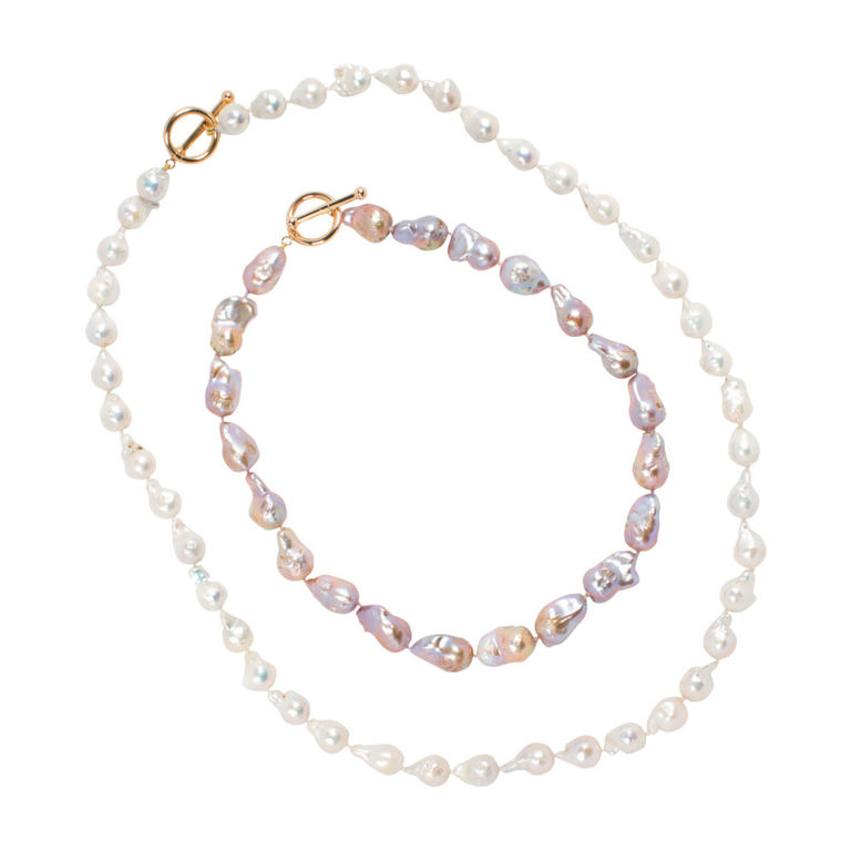 14k gold Baroque pearl necklace set