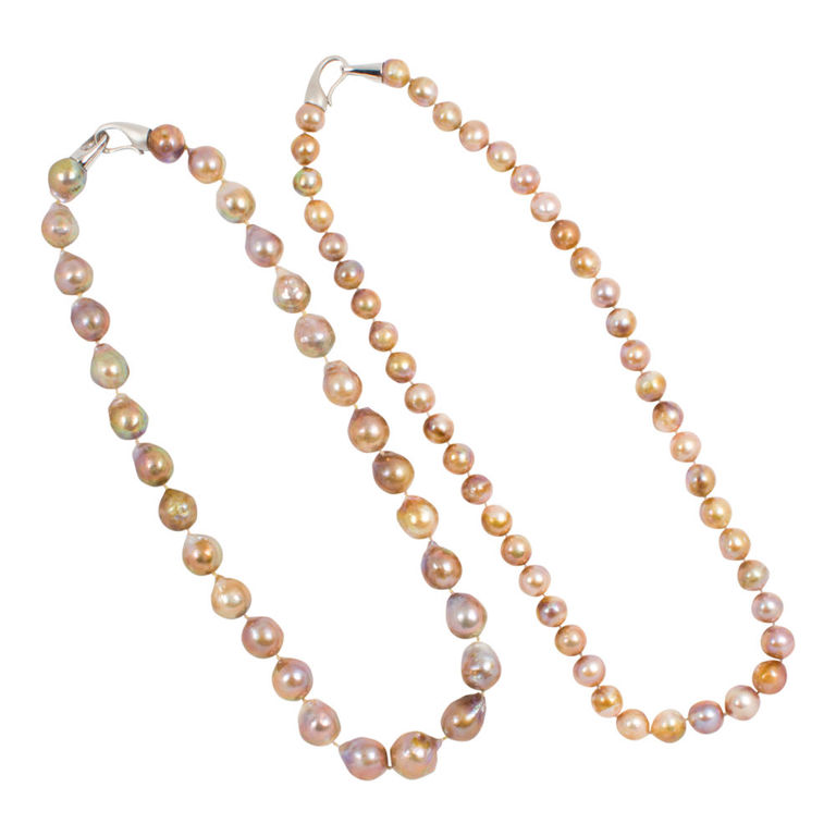 Two silver necklaces with Baroque pearls