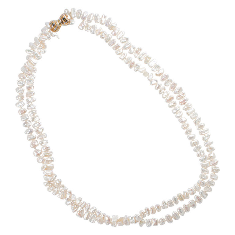 14k bi-color gold Baroque keshi pearl necklace