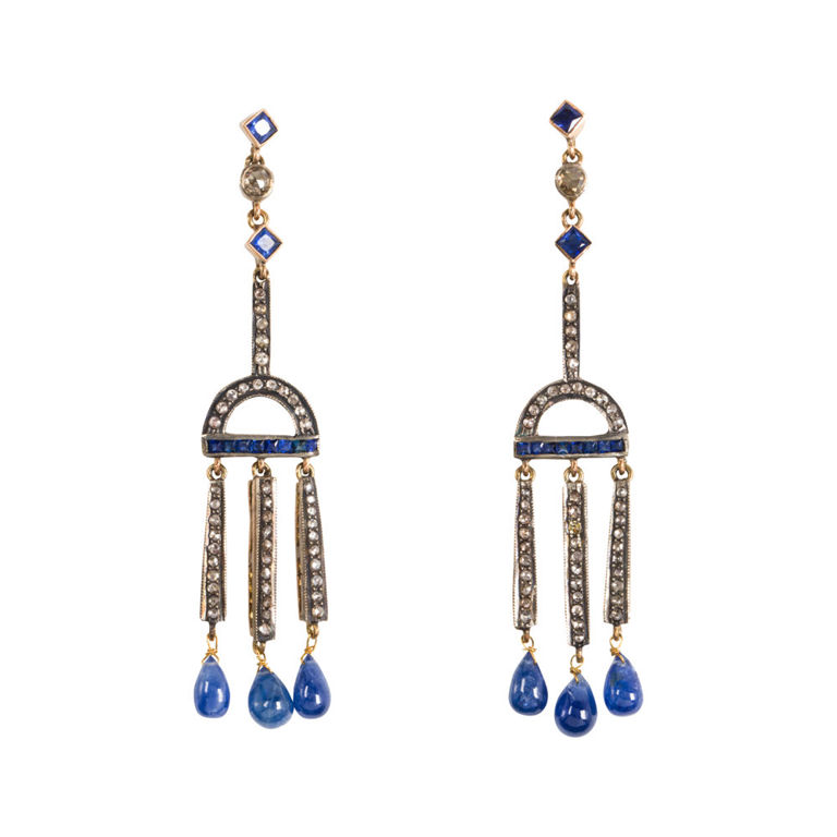 14k gold sapphire and diamond earrings