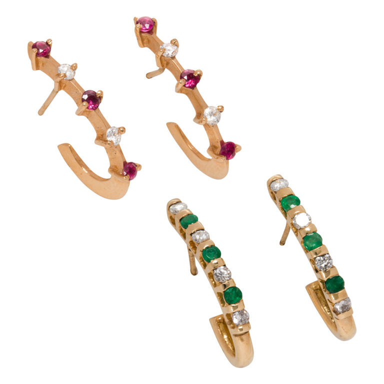 14k gold diamond and gemstone earrings set
