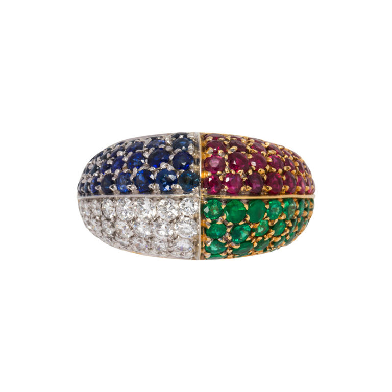 18k gold Cleopatra gem-set bombe ring
