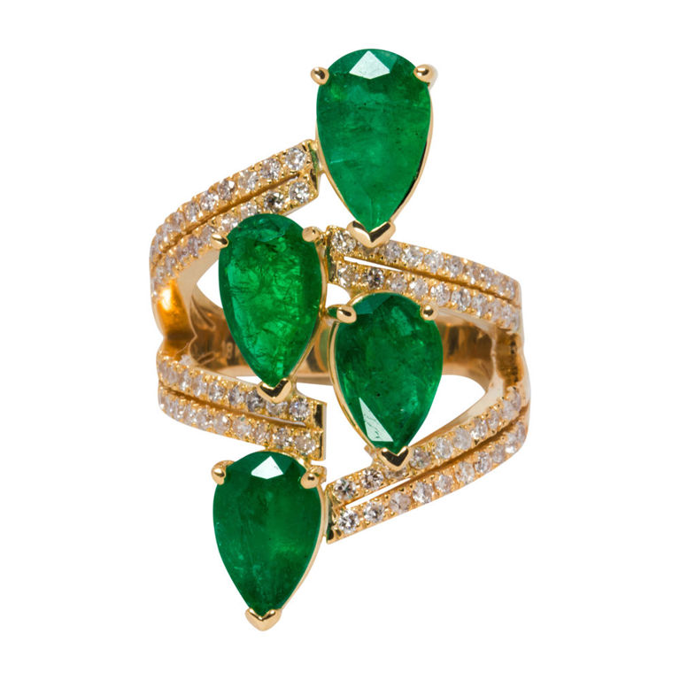 Gold emerald and diamond ring