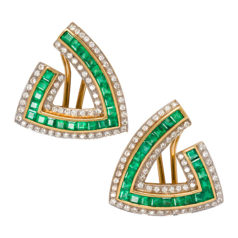 18k gold emerald and diamond earrings