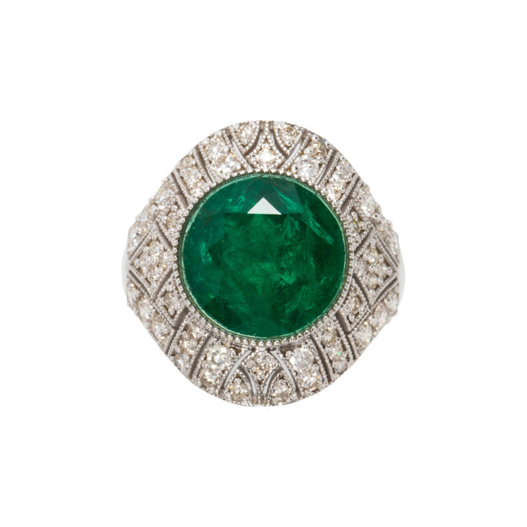14k white gold emerald and diamond ring
