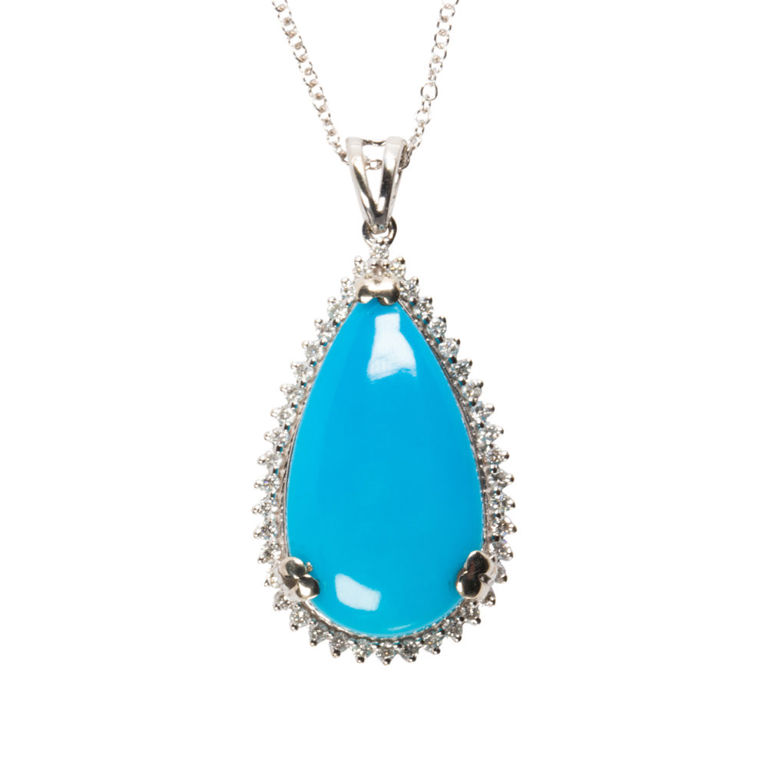 14k white gold turquoise and diamond necklace