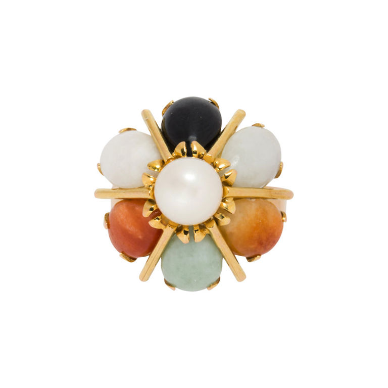 14k gold jade and pearl ring