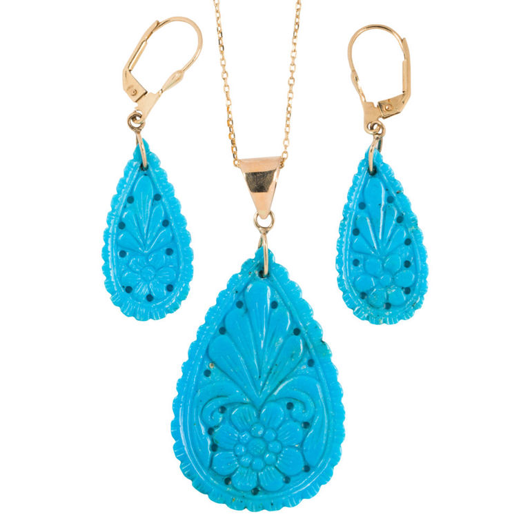 14k gold turquoise jewelry set