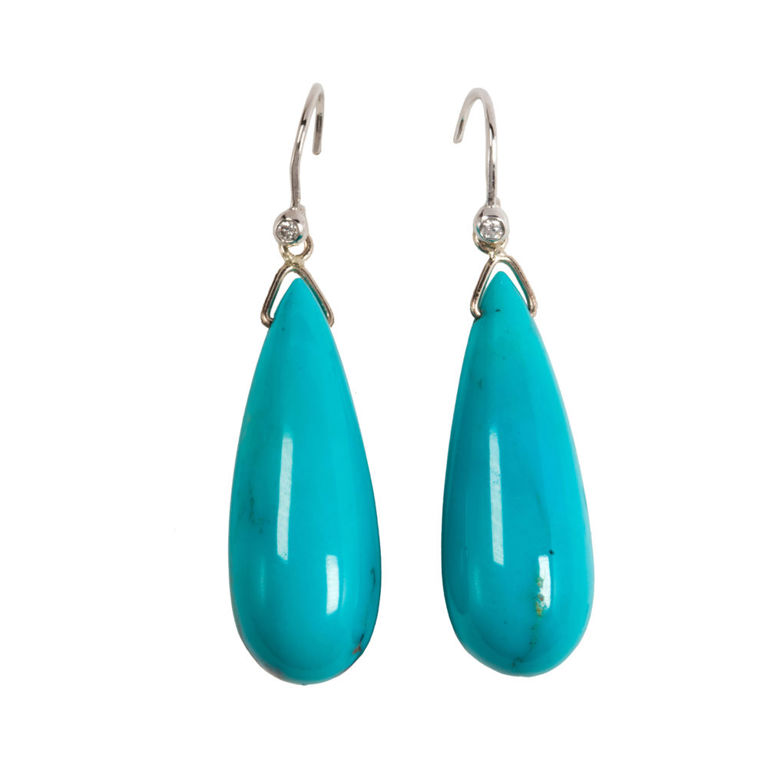14k gold turquoise and diamond earrings