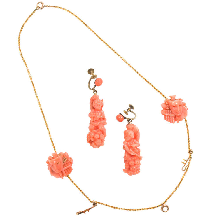 Antique coral and gold jewelry set