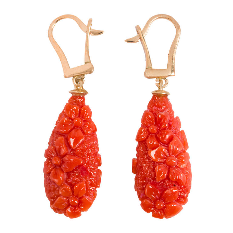14k gold Italian coral earrings