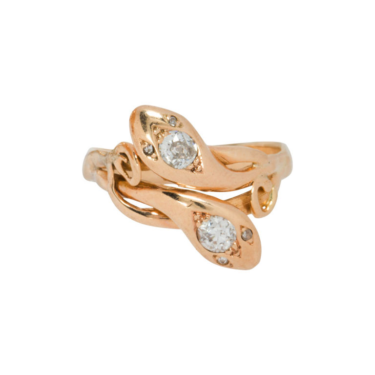14k gold antique diamond snake ring