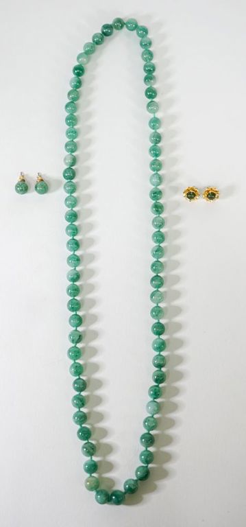 Jade bead necklace and earrings