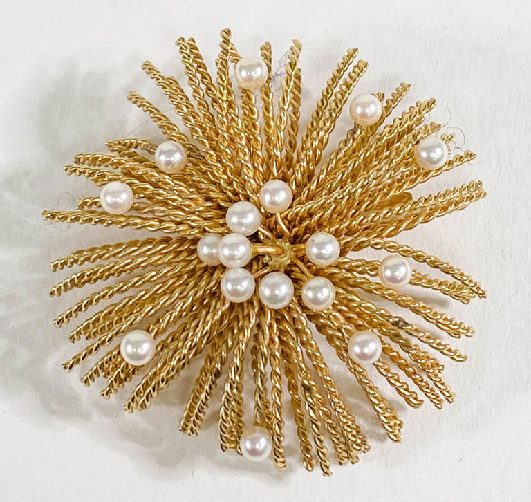 14k gold pearl starburst brooch
