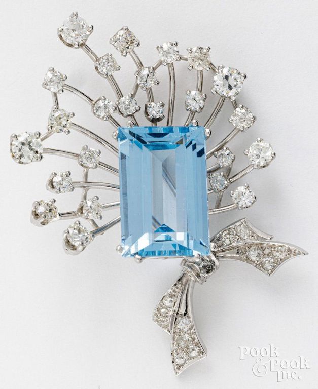 18k gold and platinum spinel and diamond brooch