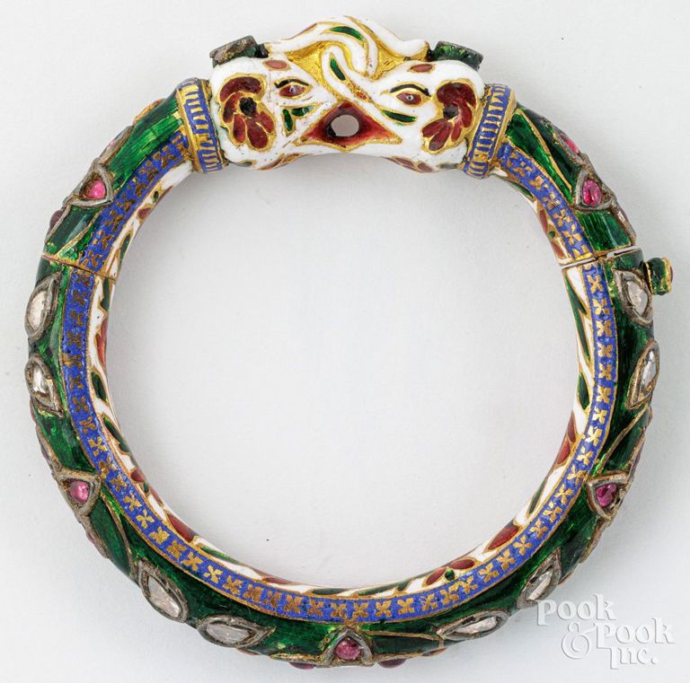 Gold and enamel diamond, ruby and emerald bracelet