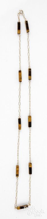 14k yellow gold tiger's eye chain necklace