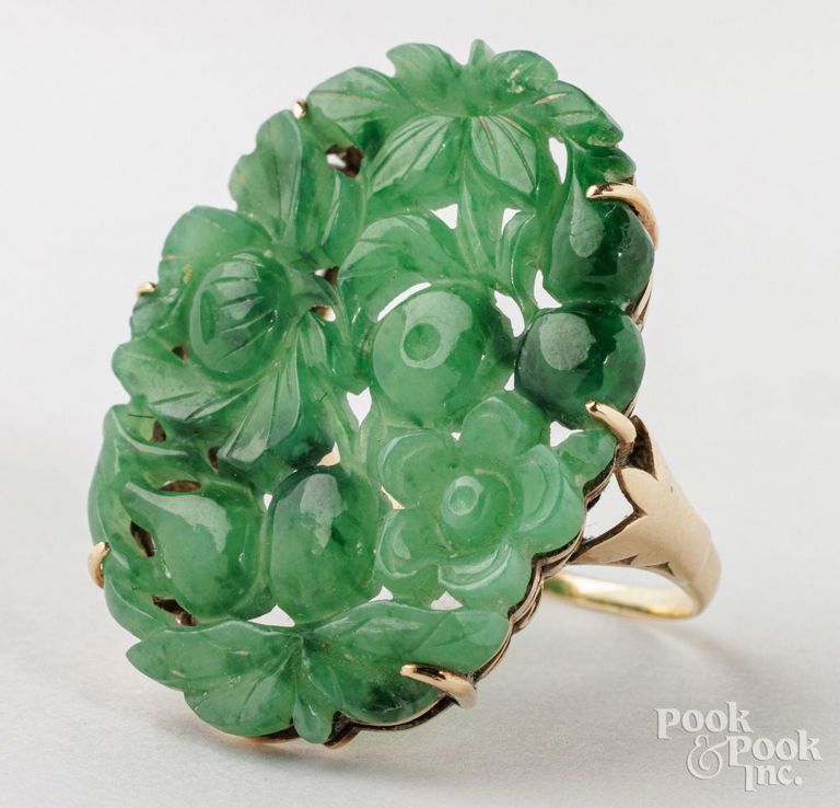 14k yellow gold synthetic jade ring