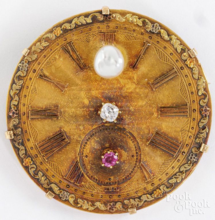 14k gold diamond, sapphire and pearl pendant/brooch