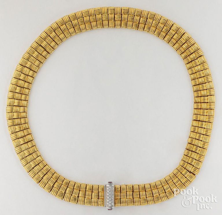 18k yellow gold diamond and ruby necklace